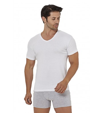 MEN'S RIBBED T-SHIRT WITH V...